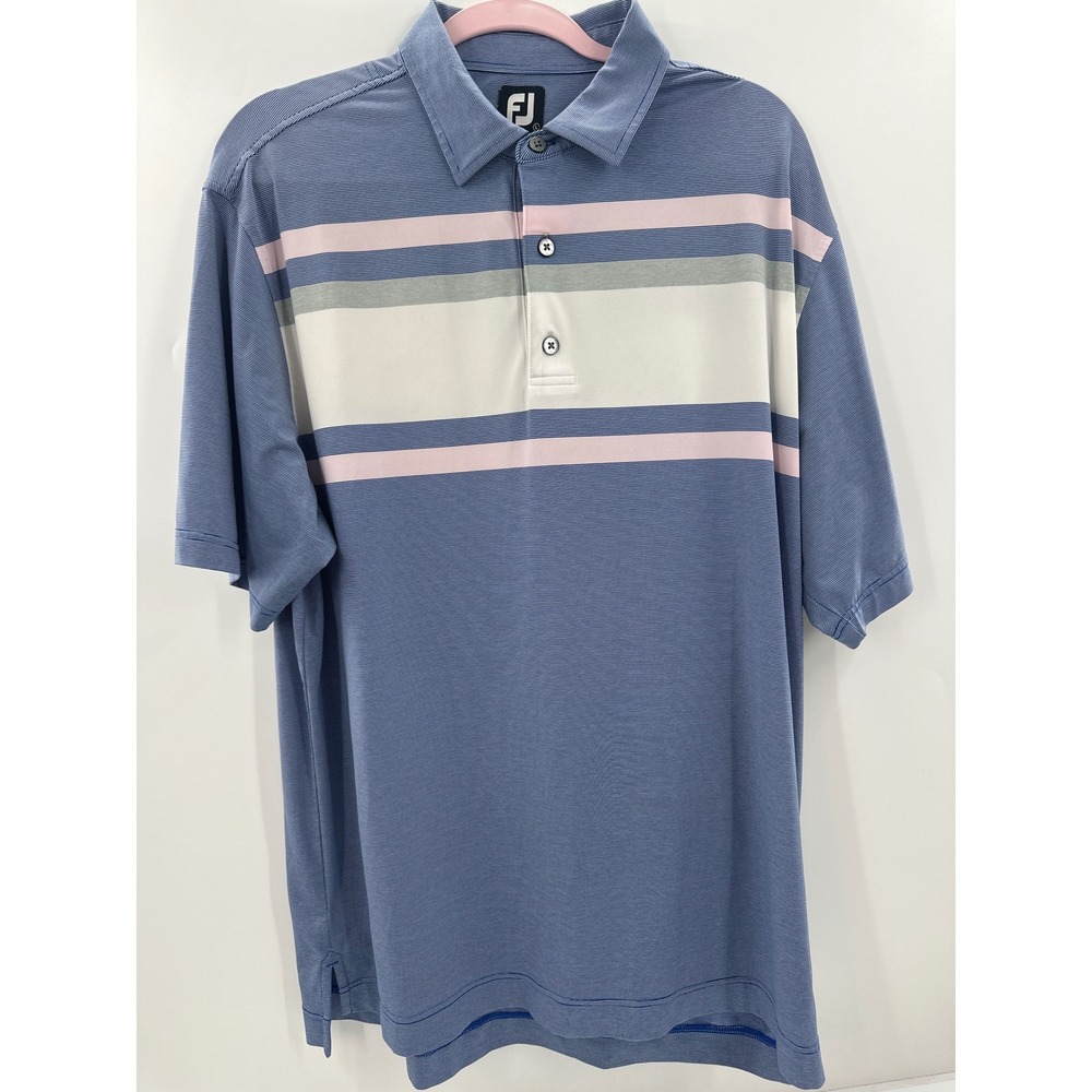 FootJoy Men's‎ Large Blue Striped Performance Golf Polo